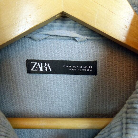 Zara Oversized Corduroy Trucker Jacket Womens XS Baby Blue Raw Hem Gorpcore 90s - Picture 9 of 14